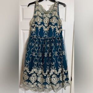 Chi Chi London Teal and Gold Dress